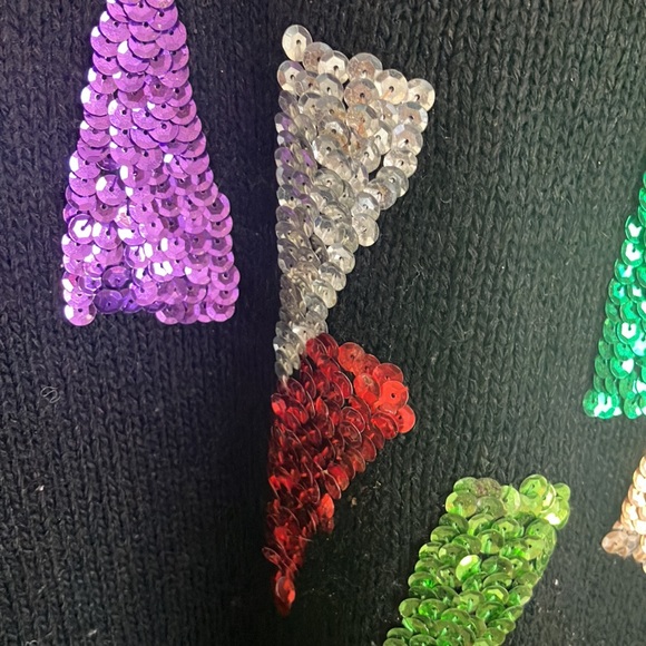 Vintage not so ugly Christmas sweater Christmas trees sequin silk angora rabbit - Picture 4 of 7